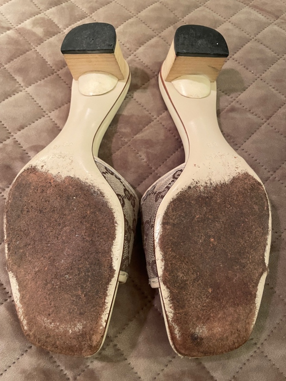 Gucci Beige Brown GG Canvas Slide Mules - Picture 4 of 5
